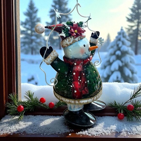 Whimsical Metal Wobble Wiggle Hand Painted Snowman Holiday  Decoration - Picture 3 of 3